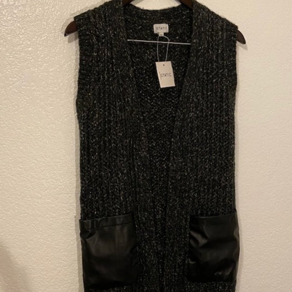 NWT Static Long Leather Pocket Knit Vest - XS